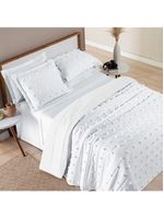 Kit Cobre Leito Colcha Alexa Pompom Casal Padrão Dupla Face Micropercal 3 Peças - Branco