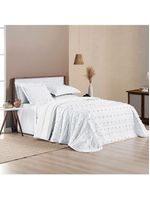 Kit Cobre Leito Colcha Alexa Pompom Casal Padrão Dupla Face Micropercal 3 Peças - Branco