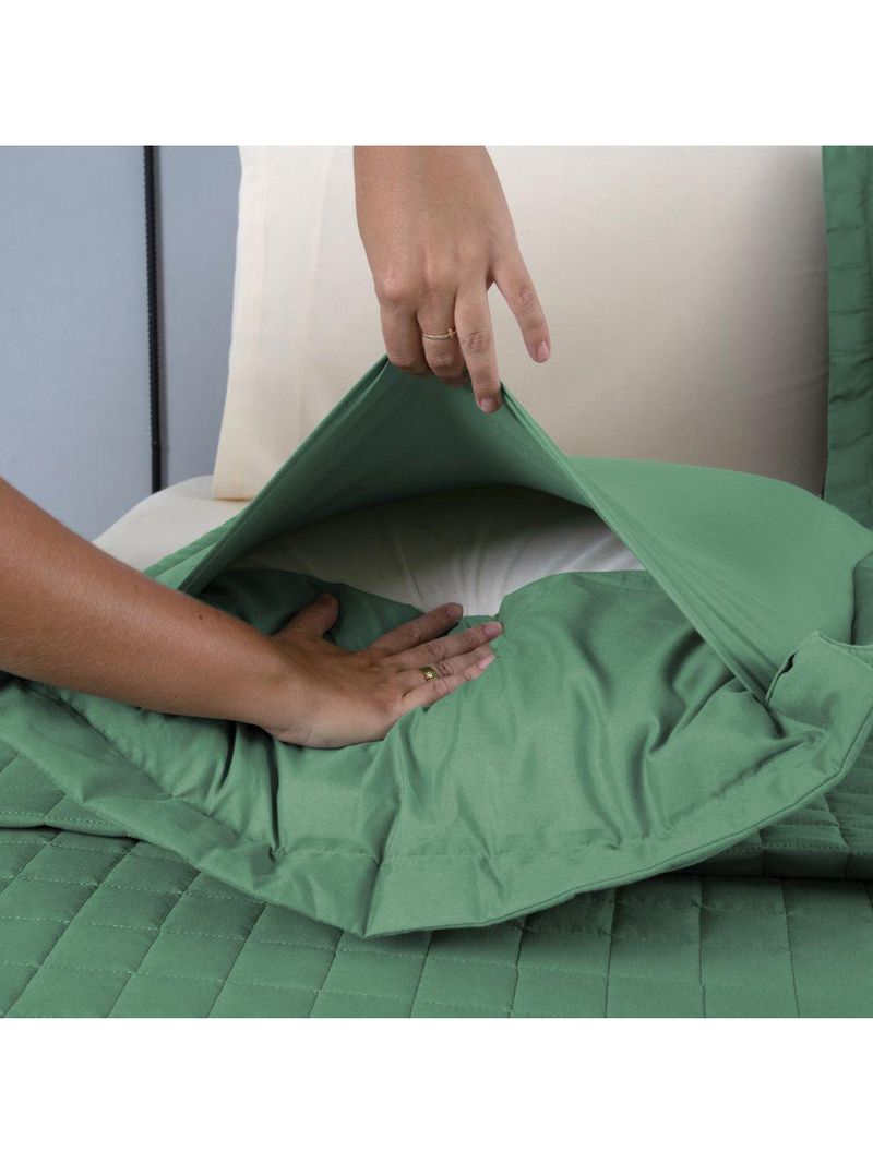 Kit Cobre Leito Colcha Bellini Queen Dupla Face Percal 300 Fios Textura Matelassê 3 Peças - Verde