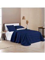Kit Cobre Leito Colcha Alexa Pompom Casal Padrão Dupla Face Micropercal 3 Peças - Azul Marinho