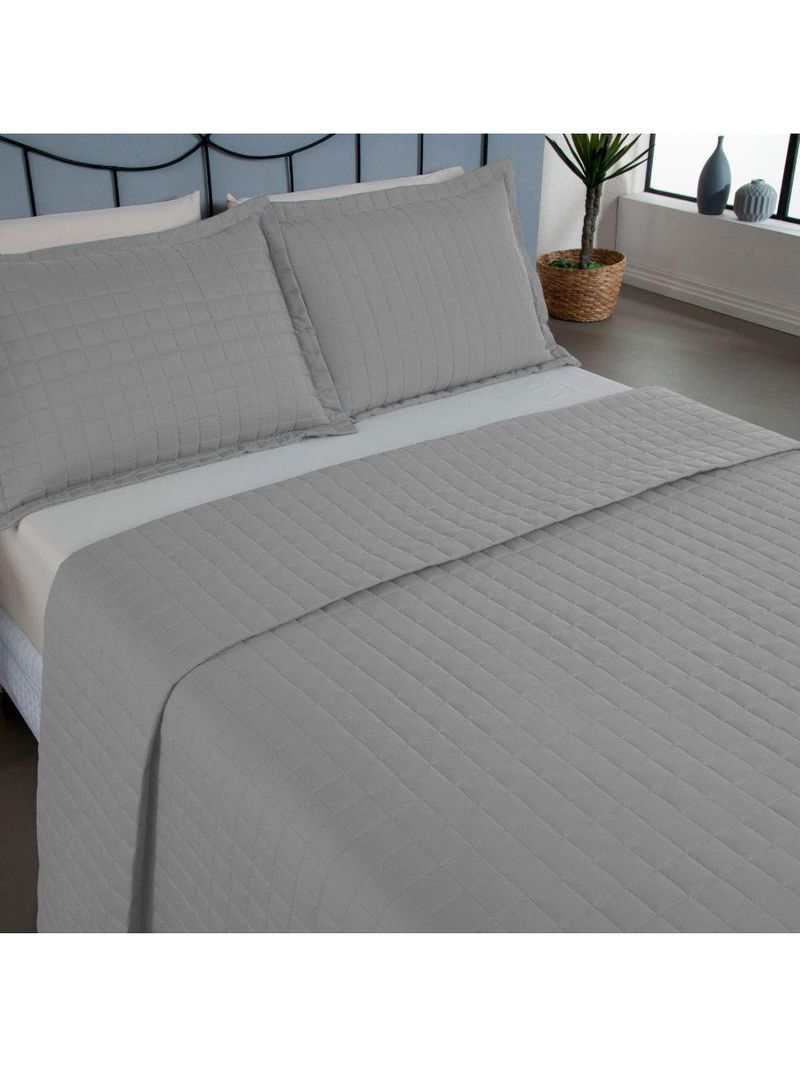 Kit Cobre Leito Colcha Bellini Casal Padrão Dupla Face Percal 300 Fios Textura Matelassê 3 Peças - Cinza