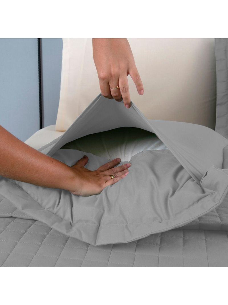 Kit Cobre Leito Colcha Bellini Casal Padrão Dupla Face Percal 300 Fios Textura Matelassê 3 Peças - Cinza