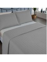 Kit Cobre Leito Colcha Bellini Casal Padrão Dupla Face Percal 300 Fios Textura Matelassê 3 Peças - Cinza