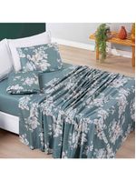 Jogo Cama Lençol Celi King Micropercal 200 Fios 4 Peças - Verde Floral