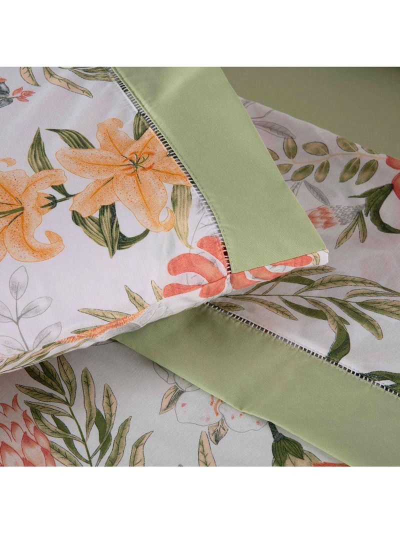 Jogo Cama Lençol Encanto Queen Estampado Percal 180 Fios C/ Ponto Palito 4 Peças - Floral - Verde