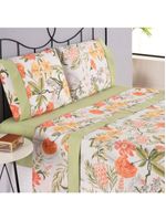Jogo Cama Lençol Encanto Queen Estampado Percal 180 Fios C/ Ponto Palito 4 Peças - Floral - Verde