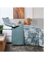 Kit Edredom Celi Queen Dupla Face Micropercal 200 Fios 3 Peças - Verde Floral