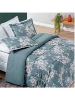 Kit Edredom Celi Queen Dupla Face Micropercal 200 Fios 3 Peças - Verde Floral