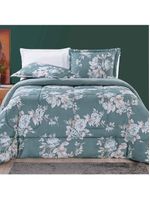 Kit Edredom Celi Queen Dupla Face Micropercal 200 Fios 3 Peças - Verde Floral