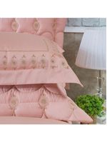 Jogo Cama Lençol Garland Queen Bordado 100% Algodão Acetinado 400 Fios 4 Peças - Rosê E Fendi
