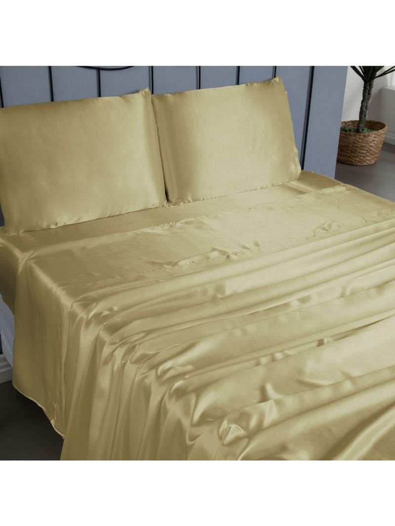 Jogo Cama Lençol Splendore Casal Padrão Cetim Charmousse Alto Brilho 4 Peças - Dourado