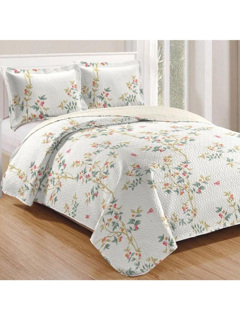 Kit Cobre Leito Colcha Mix King Estampado Dupla Face Floral 3 Peças - Mônica