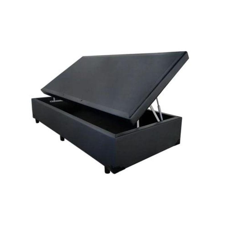 Cama Box Baú Solteiro Preto Com Pistao A Gás Abertura Lateral Sintético