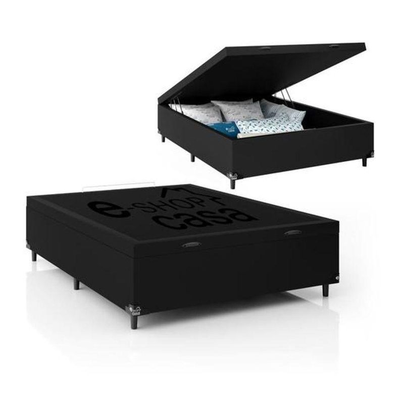 Cama Box Baú Casal Em Sued Preto - 138x188
