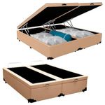 Cama Box Baú King Bipartido Sintético Bege 42x193x203