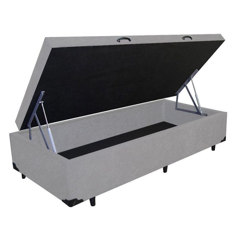 Cama Box Baú Solteiro Cinza Premium Suede 88x188