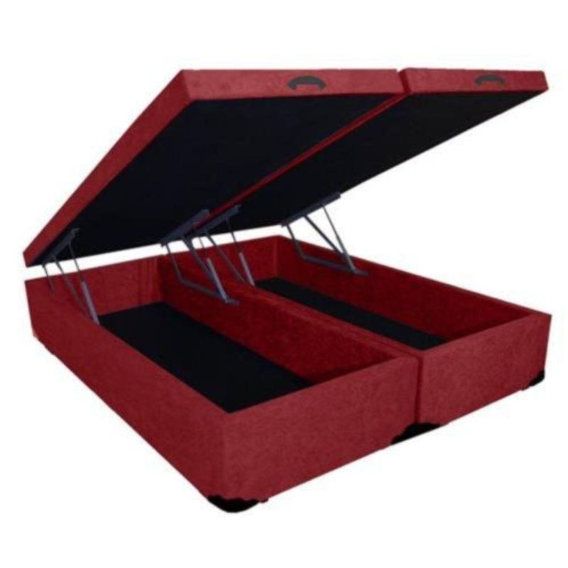 Cama Box Baú Queen Bipartido Vermelho 158x198x42