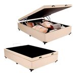 Cama Box Baú Casal Sintético Bege 138x188