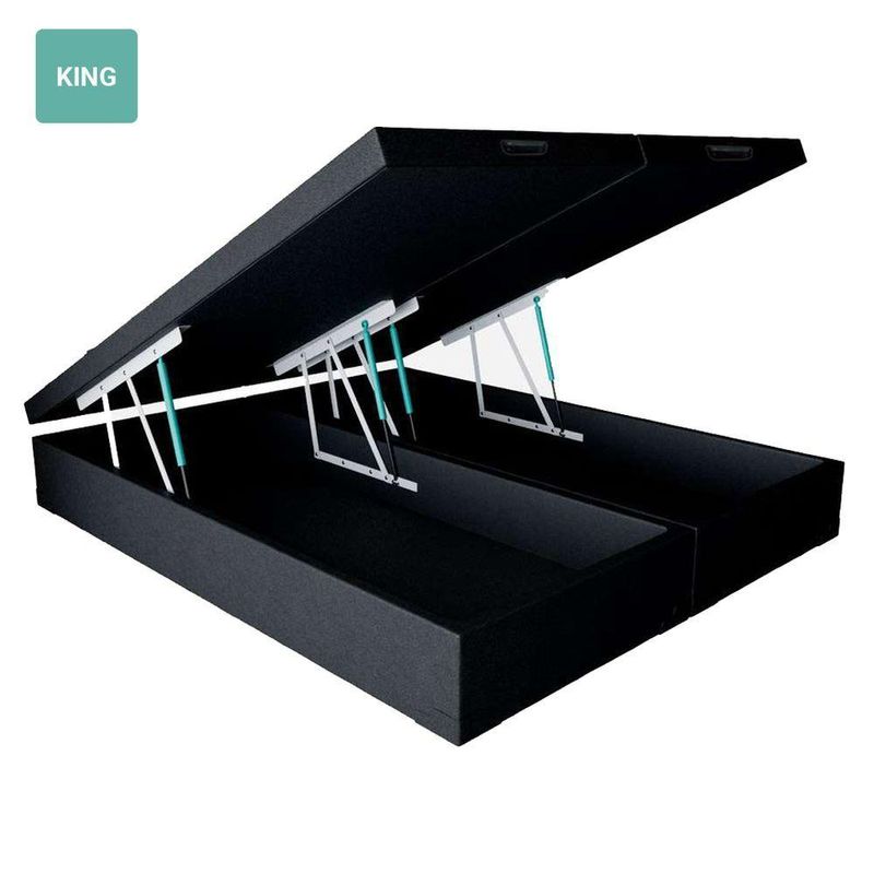 Cama Box Baú King Bipartido Sintético Preto 42x193x203