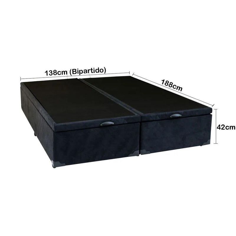Cama Box Baú Casal Em Sued Preto Bipartido - 138x188