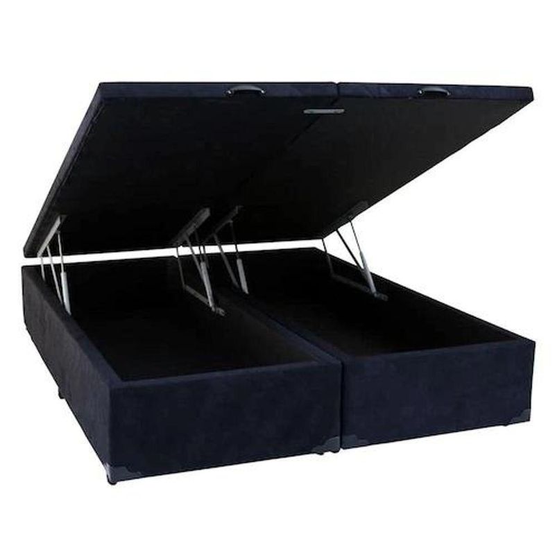 Cama Box Baú Casal Em Sued Preto Bipartido - 138x188