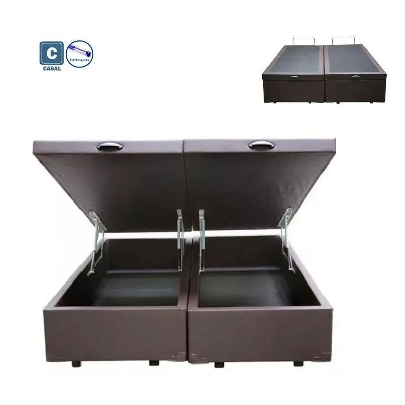 Cama Box Baú Casal Bipartido Sintético Marrom 138x188