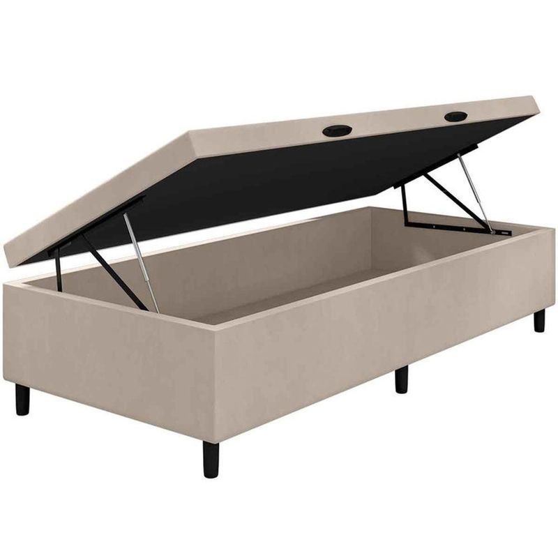 Cama Box Baú Solteiro Suede 42x88x188 Bege