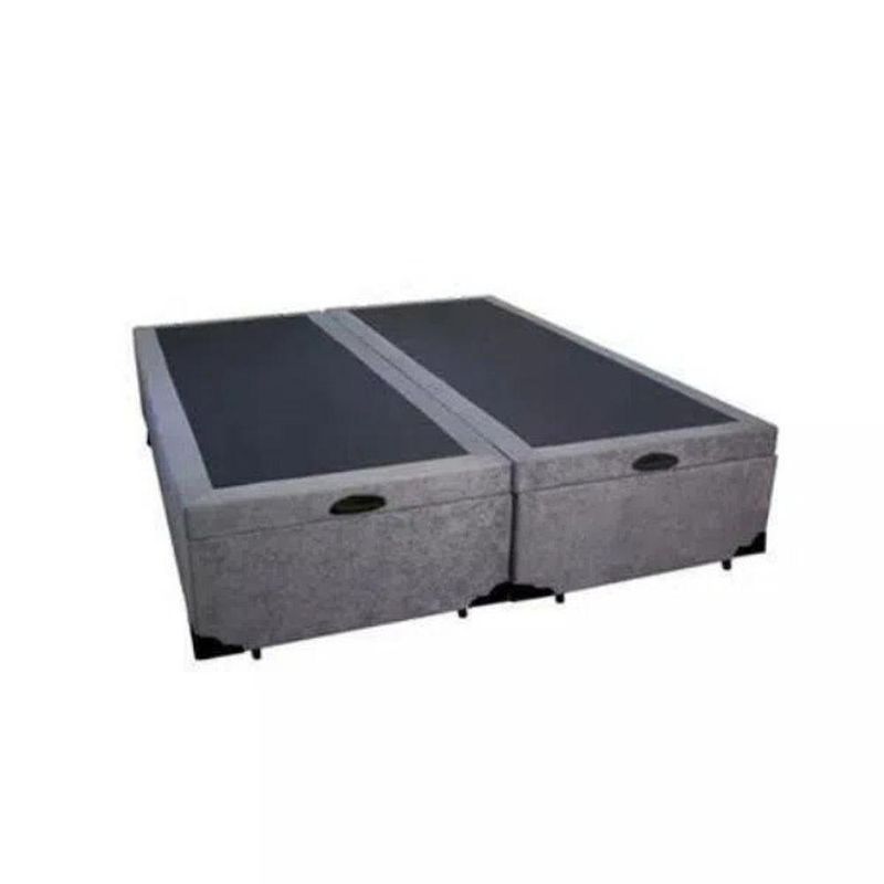 Cama Box Baú Casal Em Sued Cinza Bipartido Com Pistão A Gás - 138x188