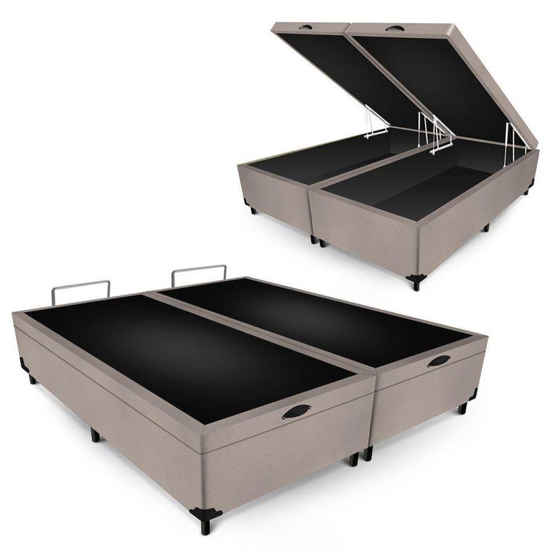 Cama Box Baú Casal Bipartido Sintético Bege 138x188