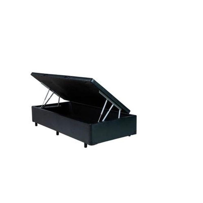 Cama Box Baú Solteiro Preto Sintético Com Pistao A Gás Abertura Lateral
