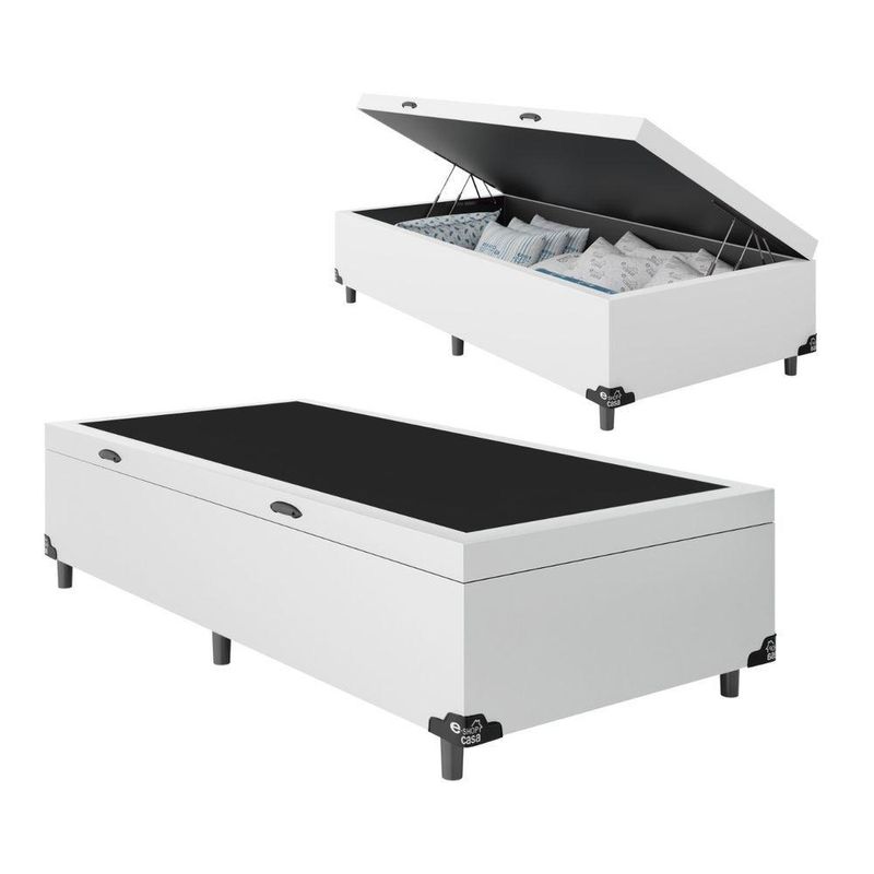 Cama Box Baú Solteiro 88x188x42 Premium Sintético Branco
