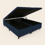 Cama Box Baú Queen Bipartido Azul 158x198x42