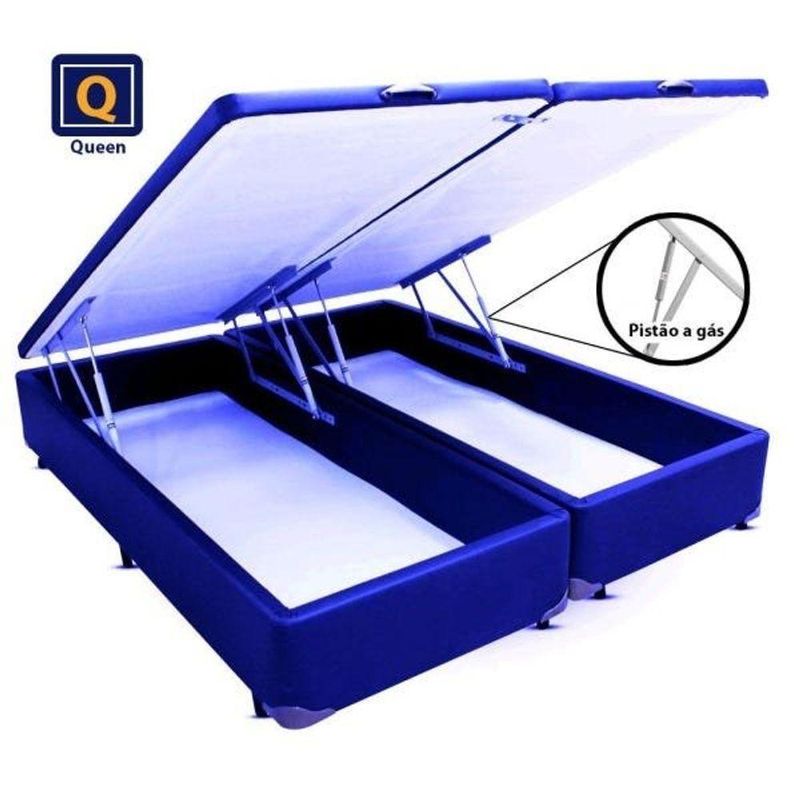 Cama Box Baú Queen Bipartido Azul 158x198x42