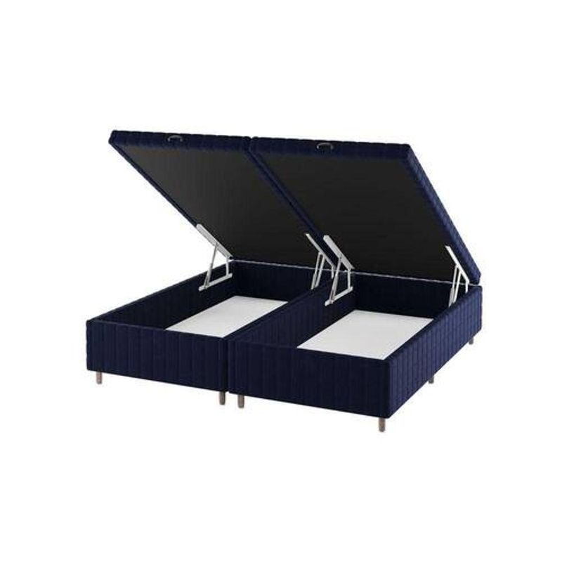Cama Box Baú Queen Bipartido Azul 158x198x42