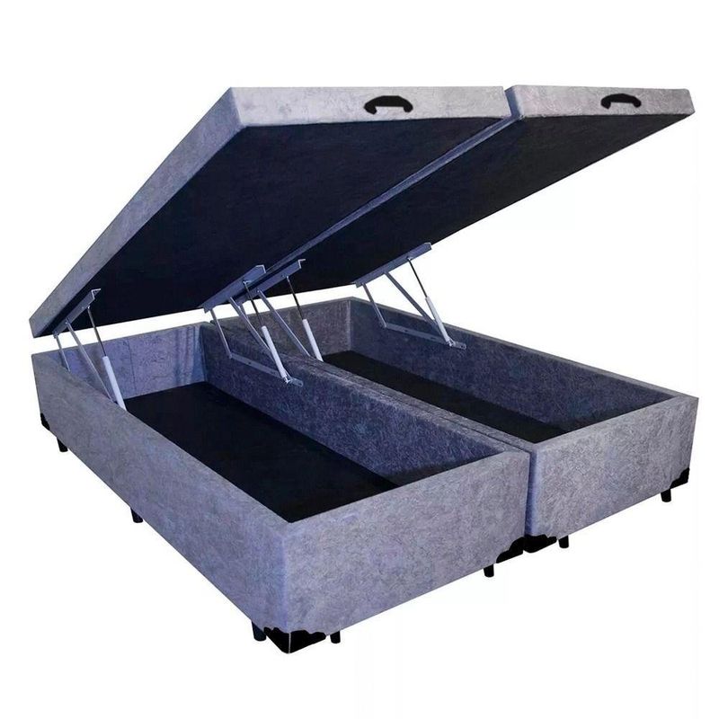 Cama Box Baú Casal Em Sued Cinza Bipartido - 138x188