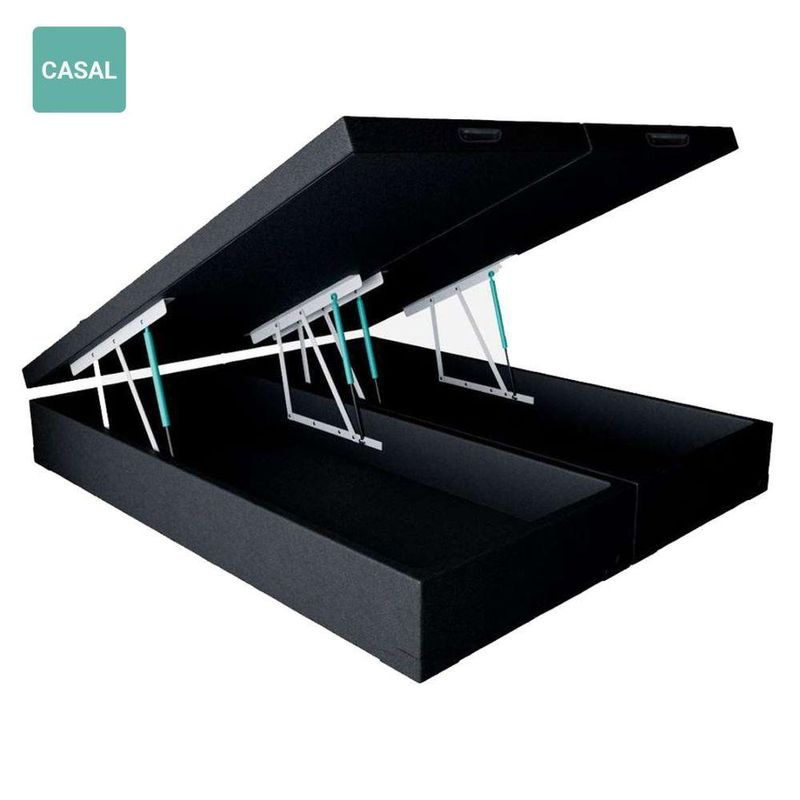 Cama Box Baú Casal Bipartida Preto Sintético 138x188