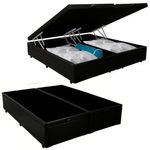 Cama Box Baú Casal Bipartida Preto Sintético 138x188