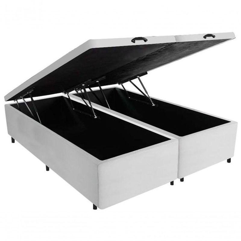 Cama Box Baú Queen Bipartido Branco Sintético 42x158x198