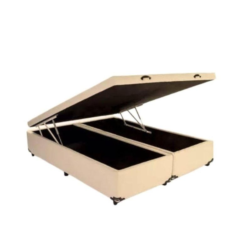 Cama Box Baú Casal Bipartido Bege Sintético 138x188