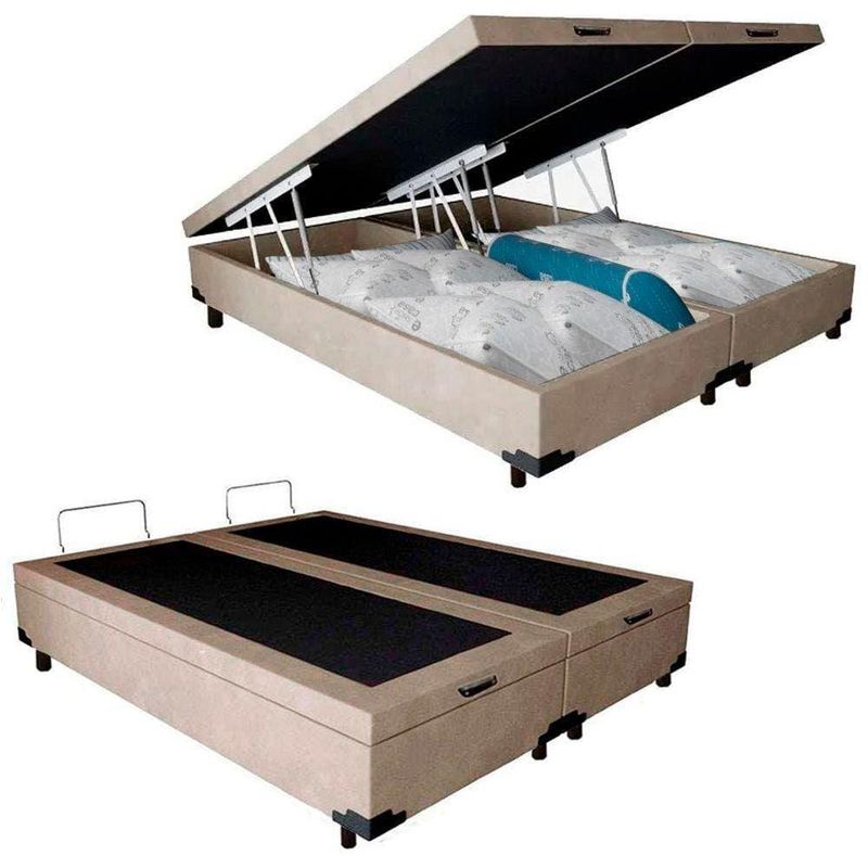 Cama Box Baú Queen Bipartido Sintético Bege 158x198