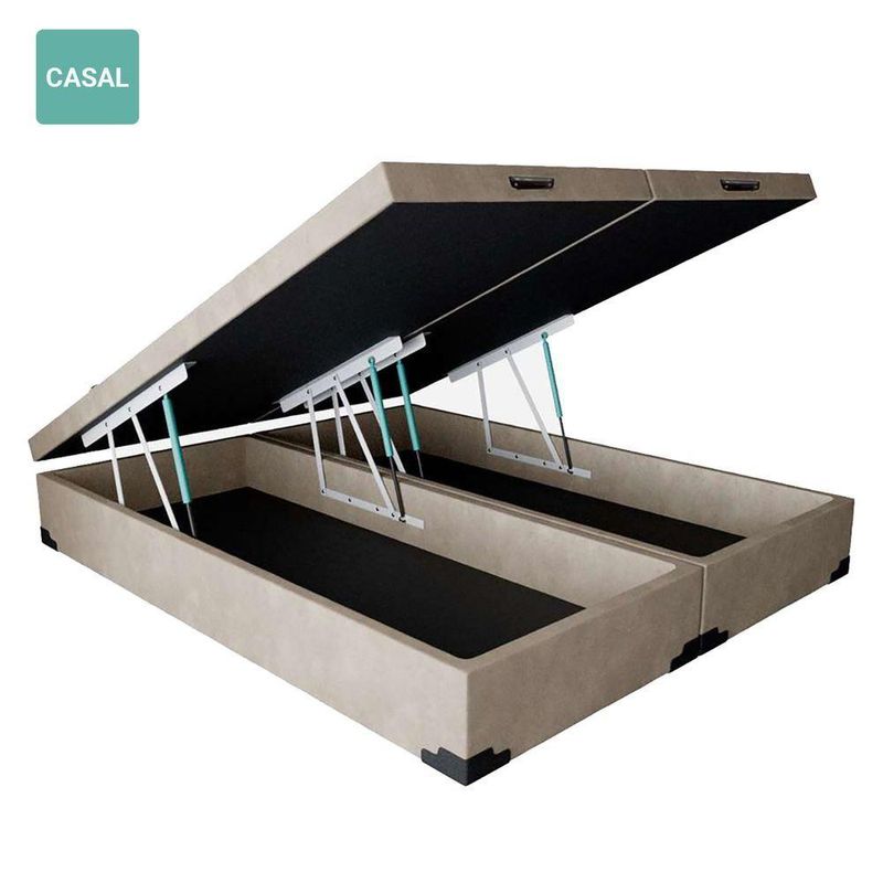 Cama Box Baú Casal Bipartido Bege Sintético 138x188