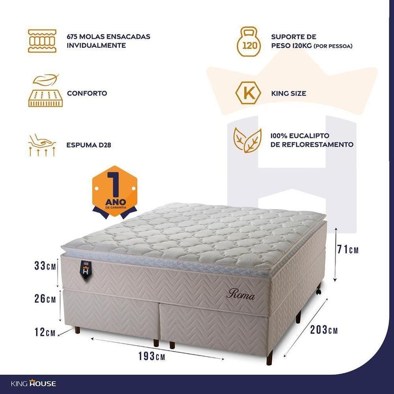 Cama Box Size Roma Molas Ensacadas King 193x203 King House