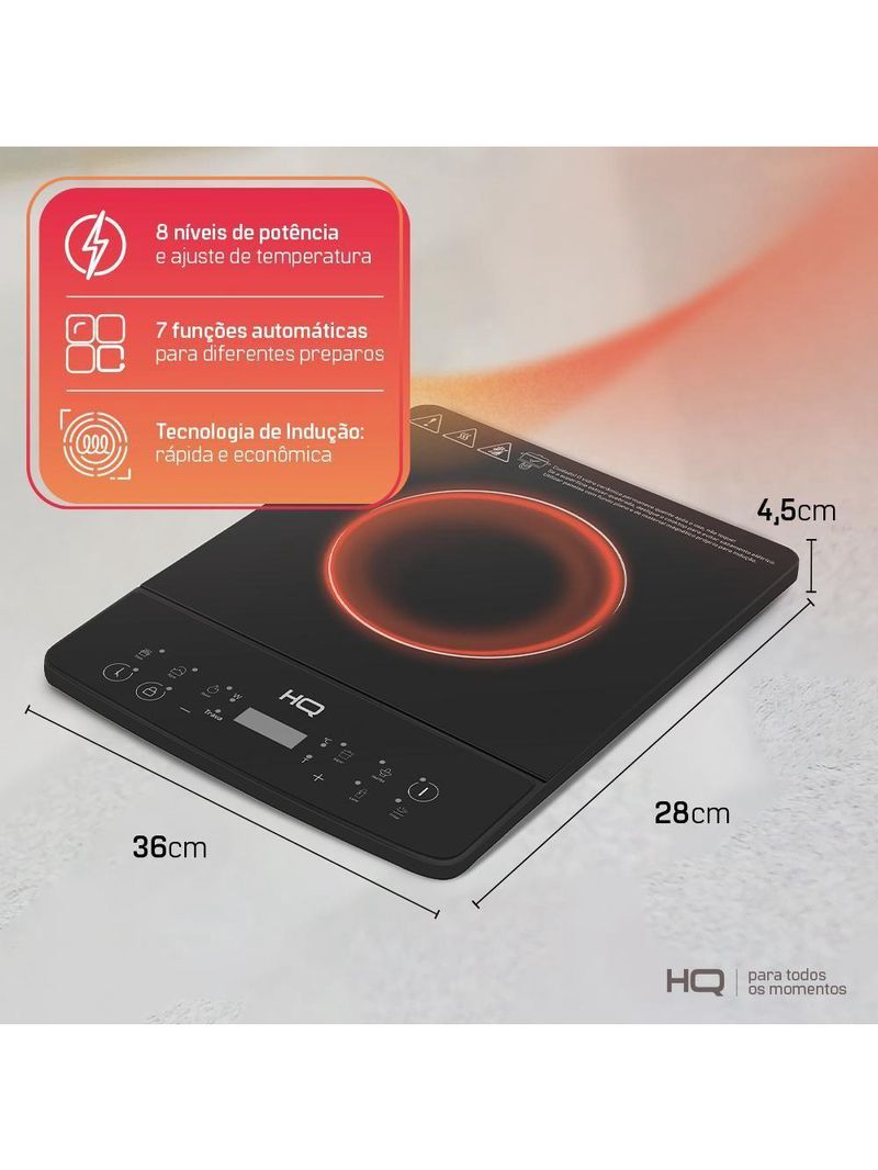 Cooktop de Indução HQ 1 Boca Portátil 2000W Preto HQ-IDS2001 220V