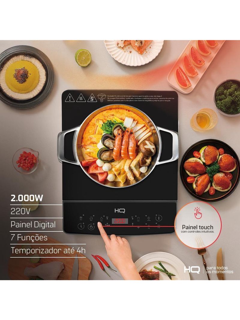 Cooktop de Indução HQ 1 Boca Portátil 2000W Preto HQ-IDS2001 220V