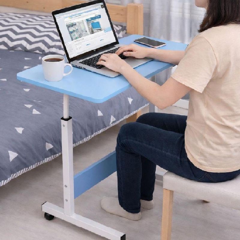 Mesa Com Rodinhas Azul Altura Ajustavel Multiuso