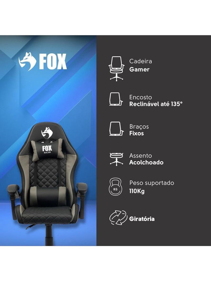 Cadeira Gamer Fox Racer Vulpes Cinza WZ-318