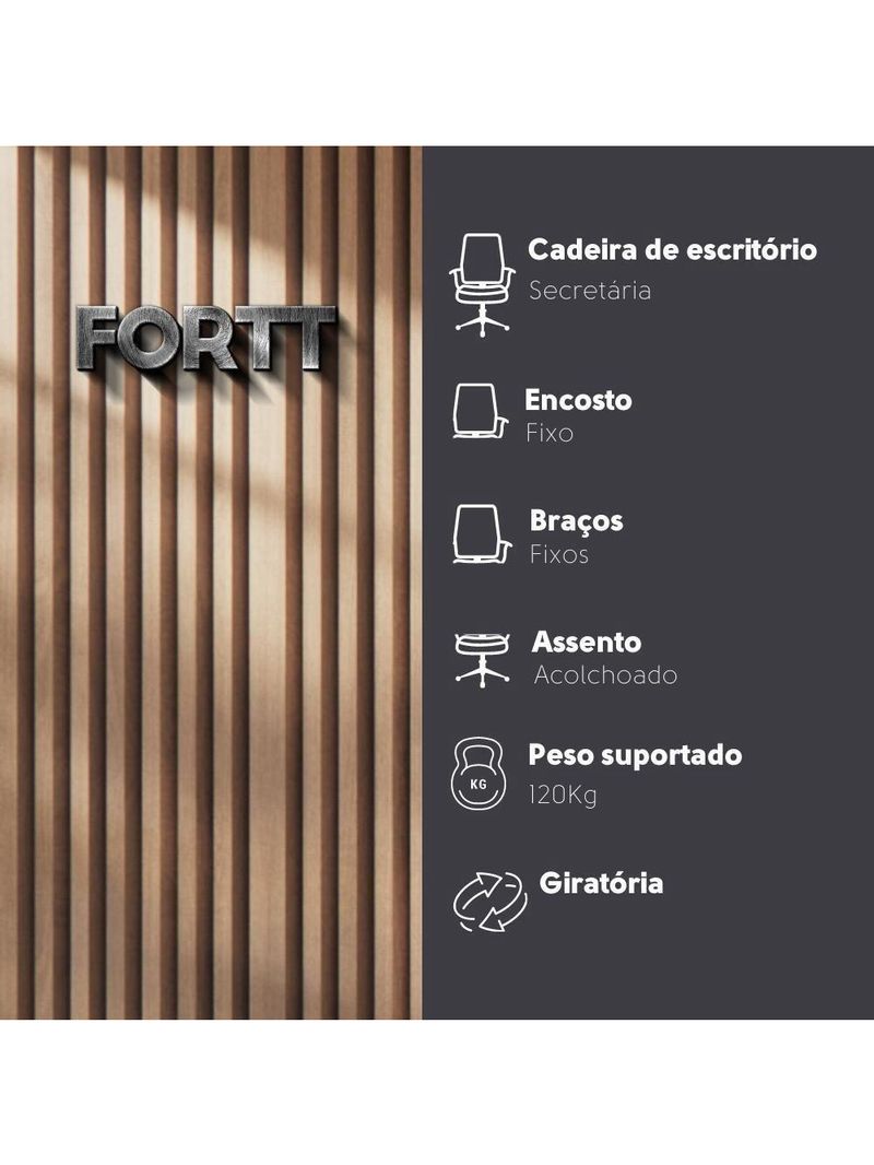 Cadeira De Escritório Secretária Com Base Cromada Com Rodinha Fortt Madri Preta - Csf05-p