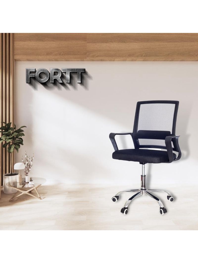 Cadeira De Escritório Secretária Com Base Cromada Com Rodinha Fortt Madri Preta - Csf05-p