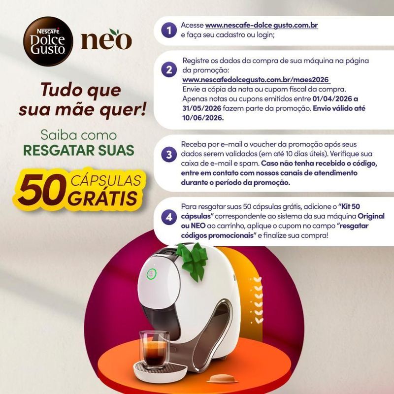 Cafeteira Dolce Gusto Neo para Cafés Pretos com Cápsulas Compostáveis Branco 110V