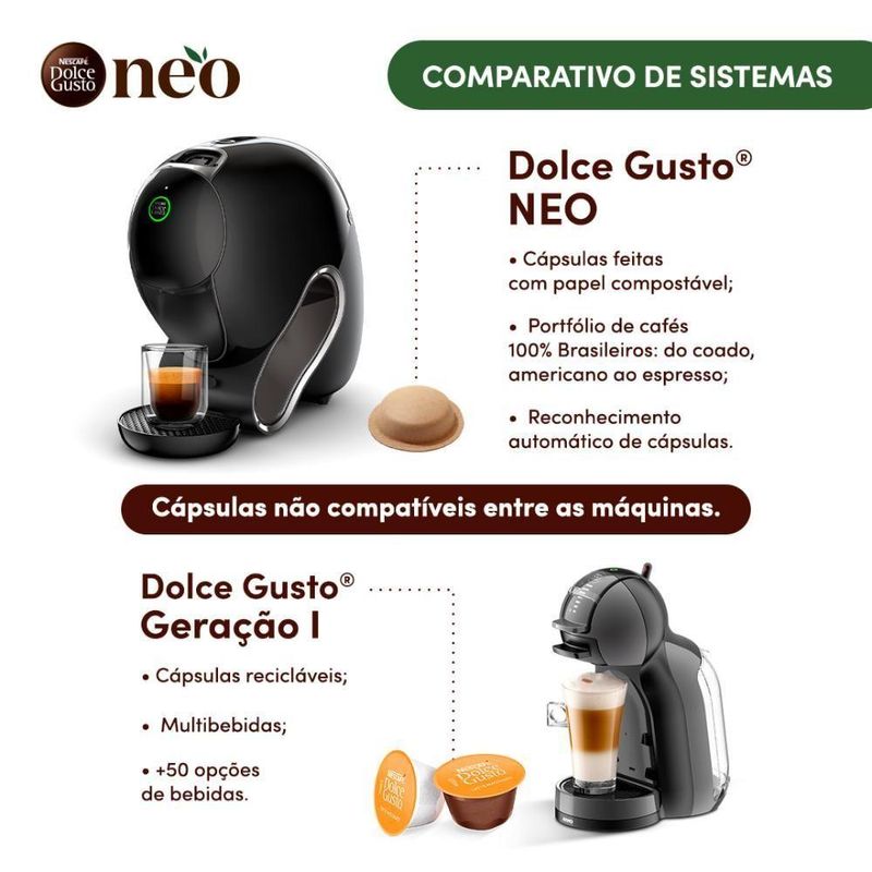 Cafeteira Dolce Gusto Neo Exclusiva Cafés Pretos Nescafé Preta Onyx 220V